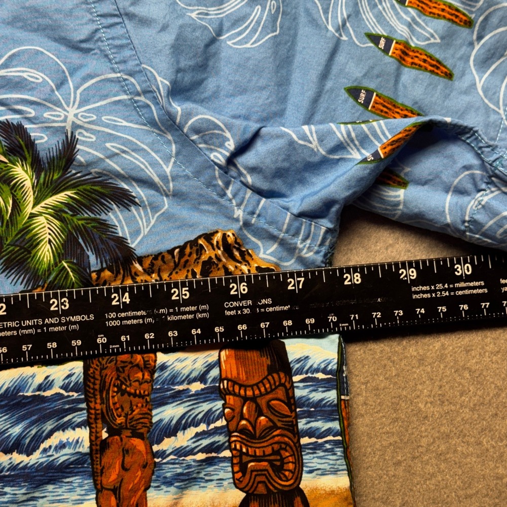 Favant Hawaii XXL Blue Hawaiian Shirt Tiki Surfboard Border Print Cotton - Picture 6 of 8